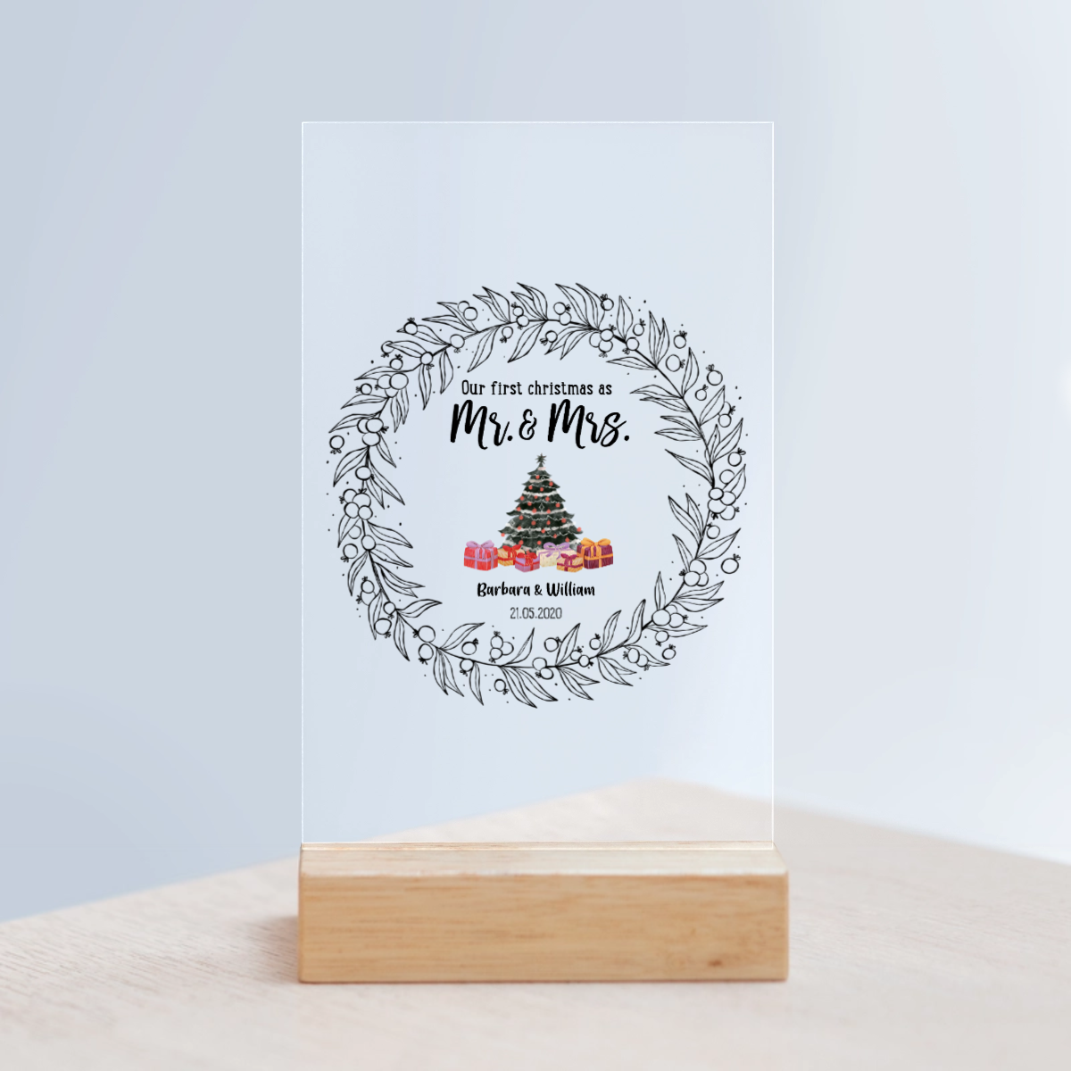 Unser erstes Weihnachten als Partner Acrylschild mit Holzständer
