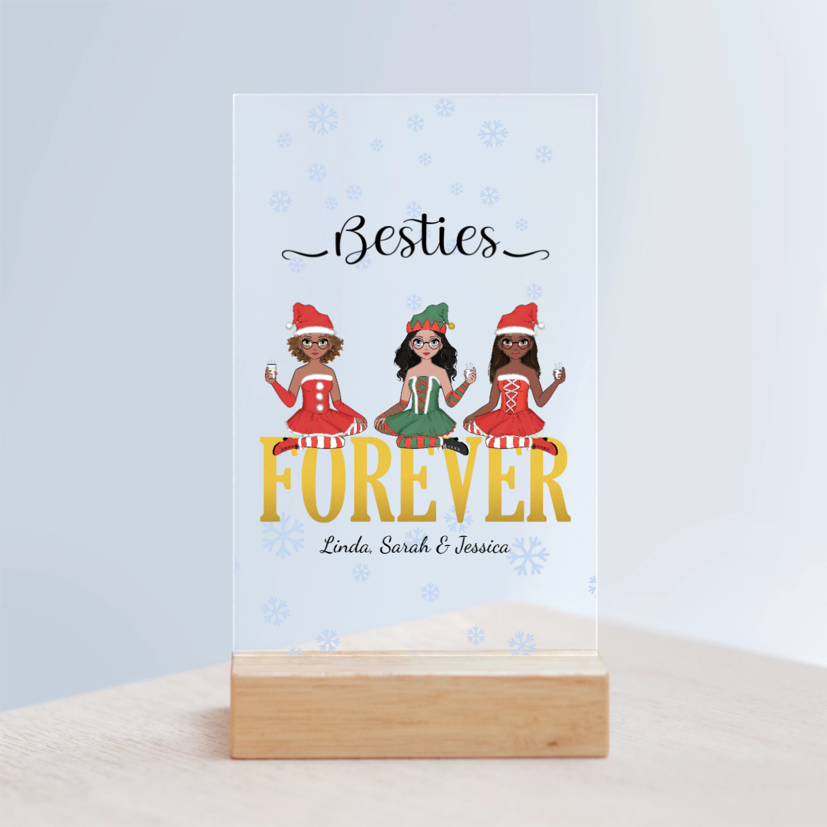 Freunde für immer Weihnacht Acrylschild mit Holzständer