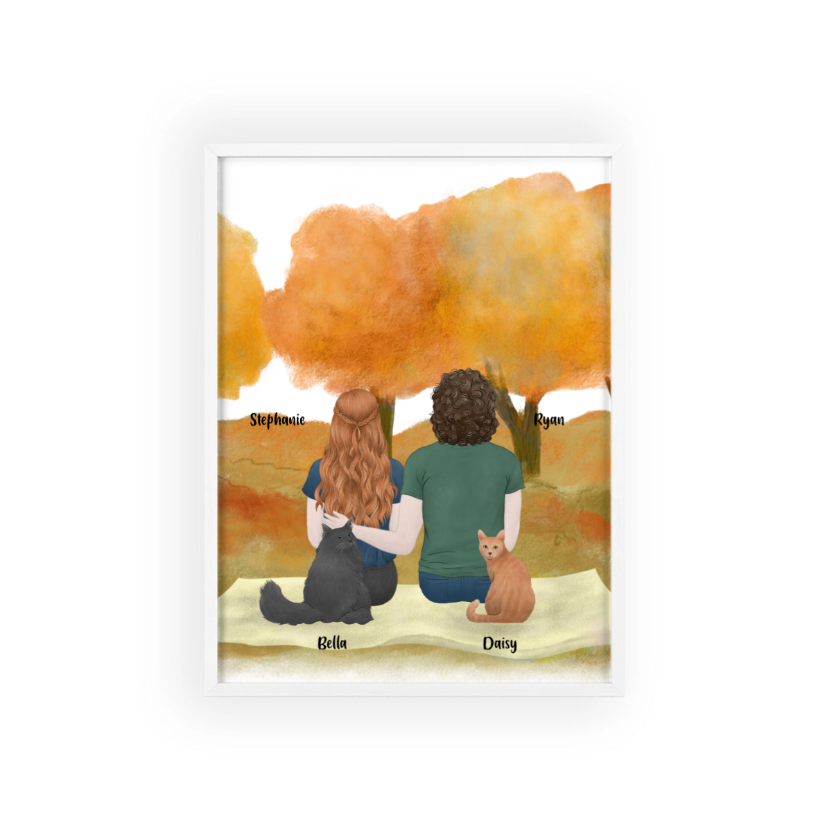 Du, ich und die Katzen Poster mit Holzrahmen