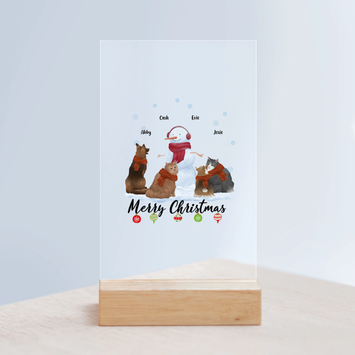 Frohe Haustier Weihnachten Acrylschild mit Holzständer