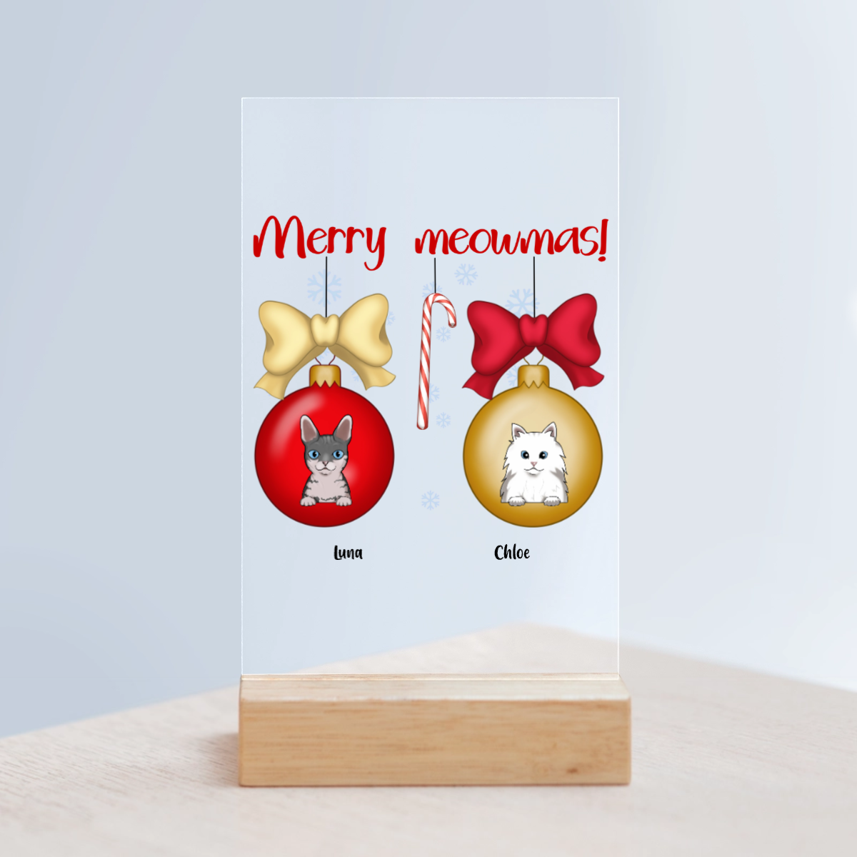 Frohe Meownachten Weihnacht Acrylschild mit Holzständer