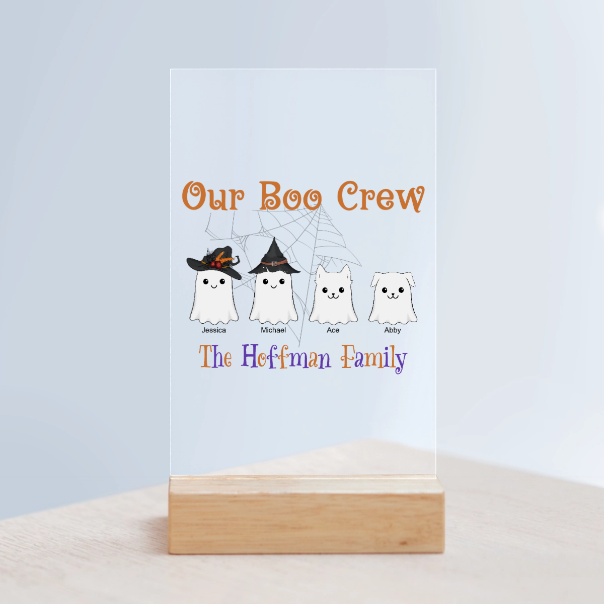 Unser Boo Crew Halloween Acrylschild mit Holzständer