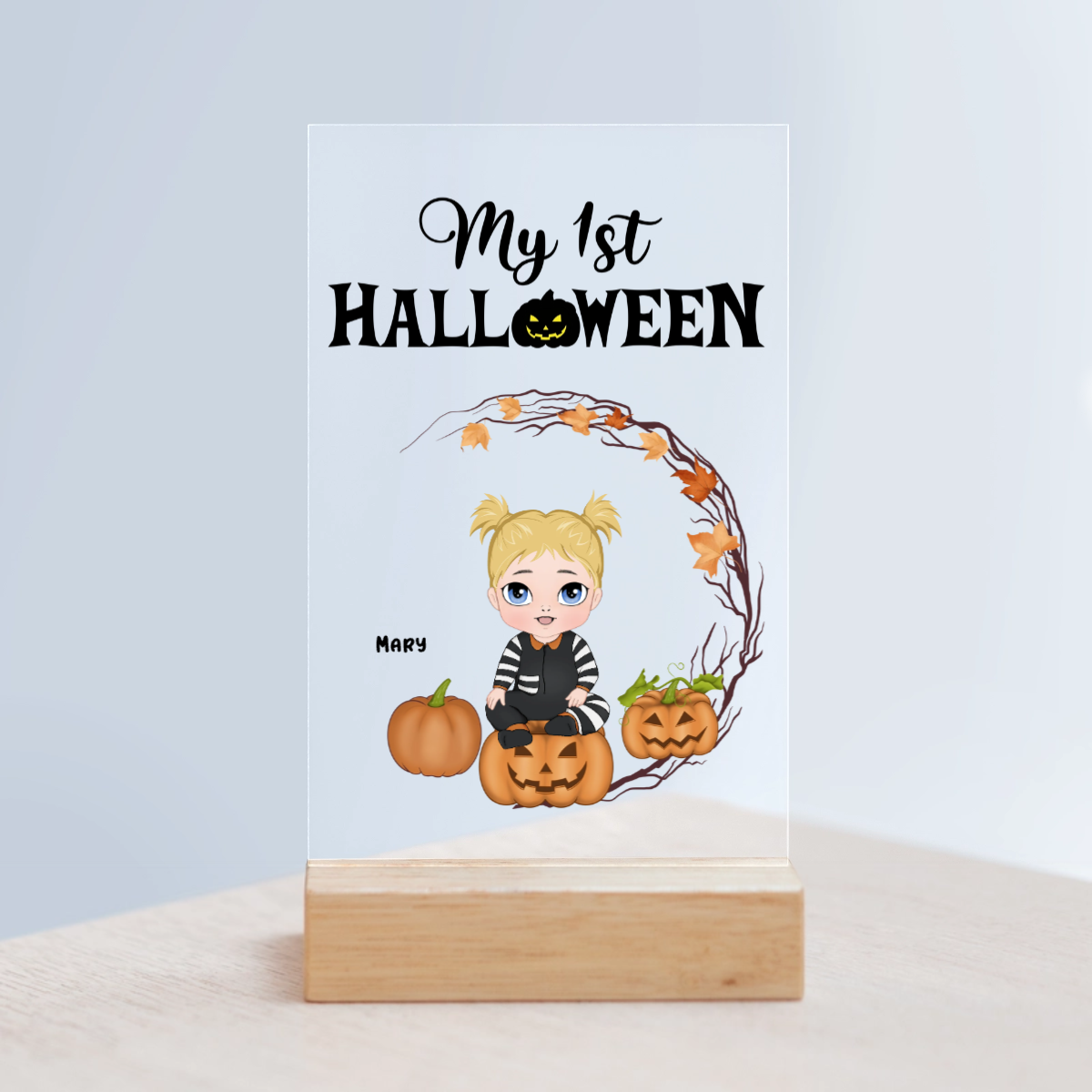 Kleines Monster Halloween Acrylschild mit Holzständer