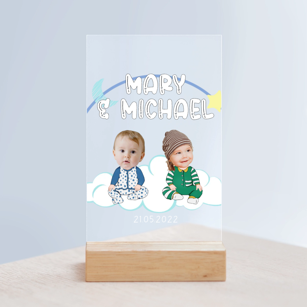 Babygesicht Ausschnitt Acrylschild mit Holzständer
