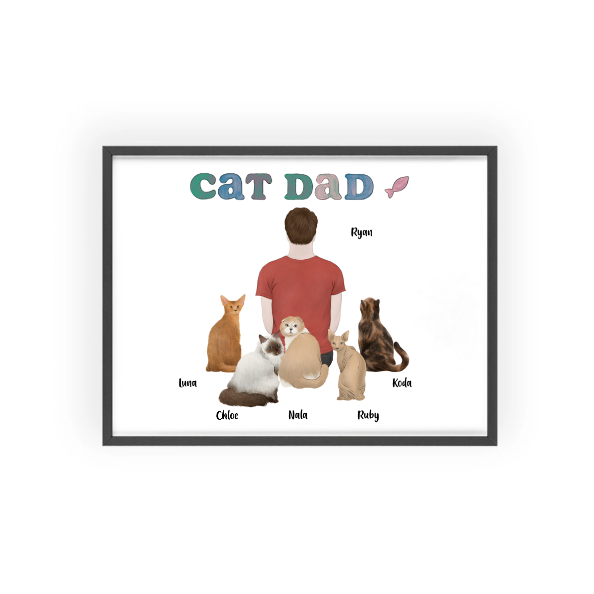 Personalisiertes Katzenpapa Poster mit Holzrahmen