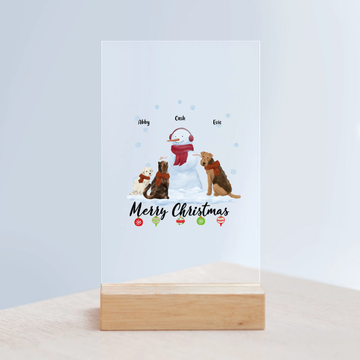 Frohe Haustier Weihnachten Acrylschild mit Holzständer