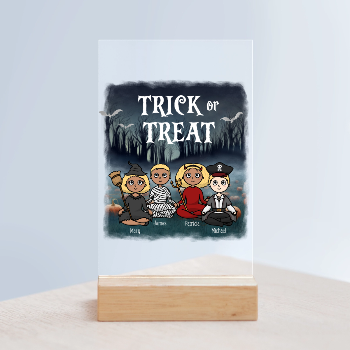 Süßes oder Saures Halloween Acrylschild mit Holzständer