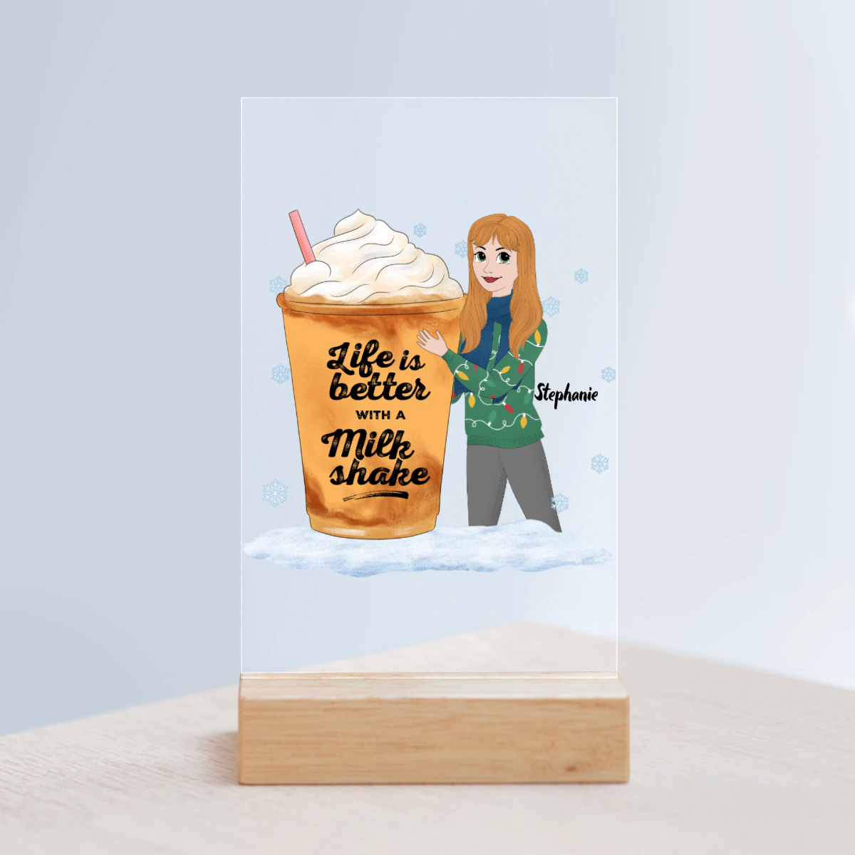 Weihnachtsleben ist besser mit einem Getränk Acrylschild mit Holzständer