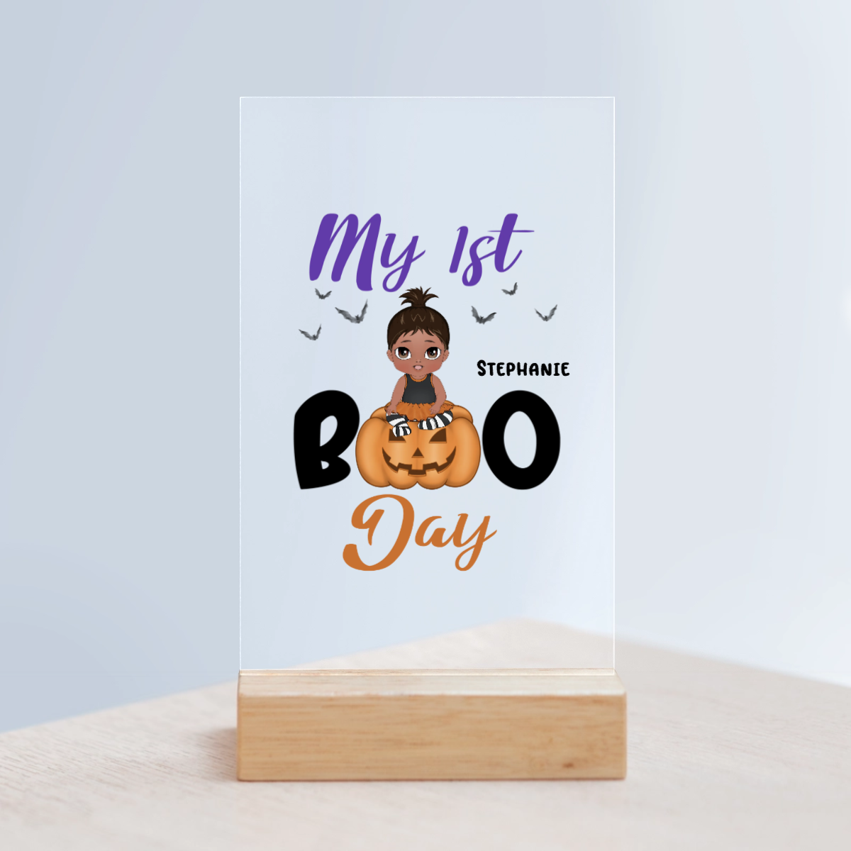 Mein erster Boo Tag Halloween Acrylschild mit Holzständer