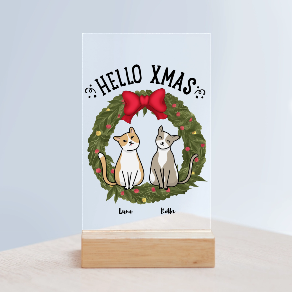 Hallo Xmas Weihnacht Acrylschild mit Holzständer