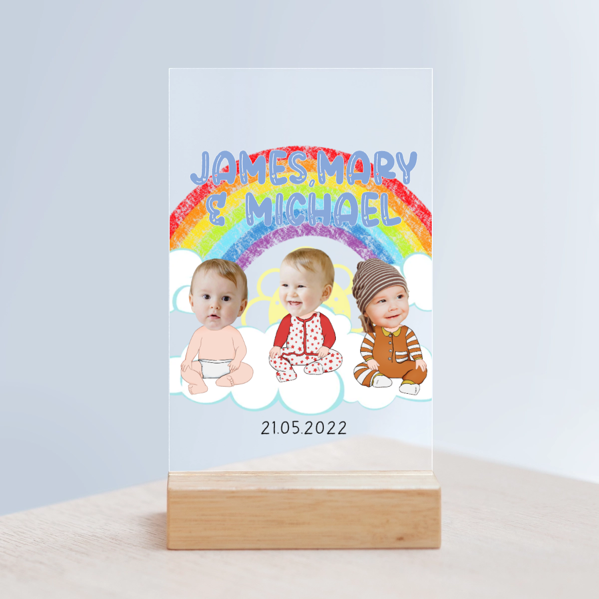 Babygesicht Ausschnitt Acrylschild mit Holzständer