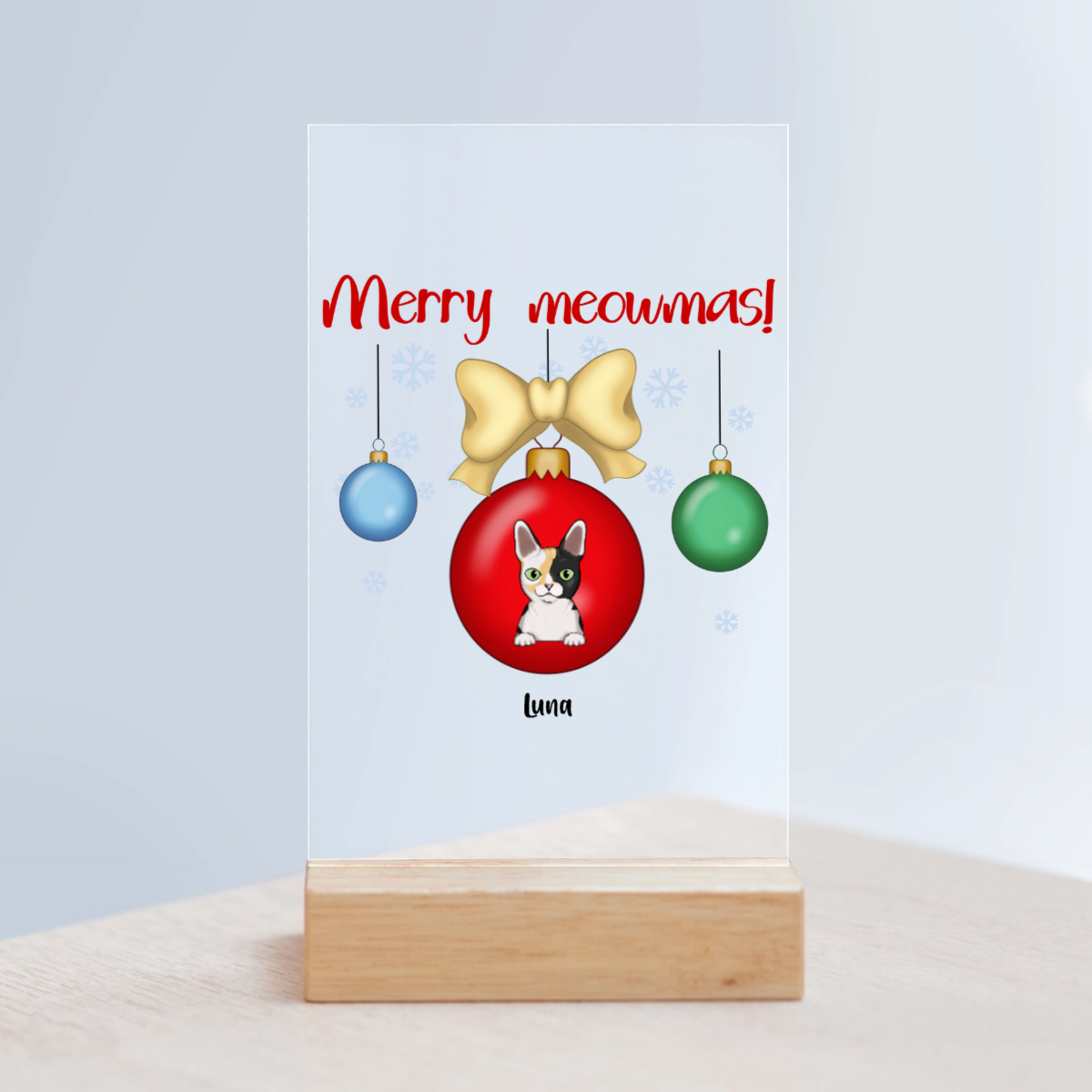 Frohe Meownachten Weihnacht Acrylschild mit Holzständer