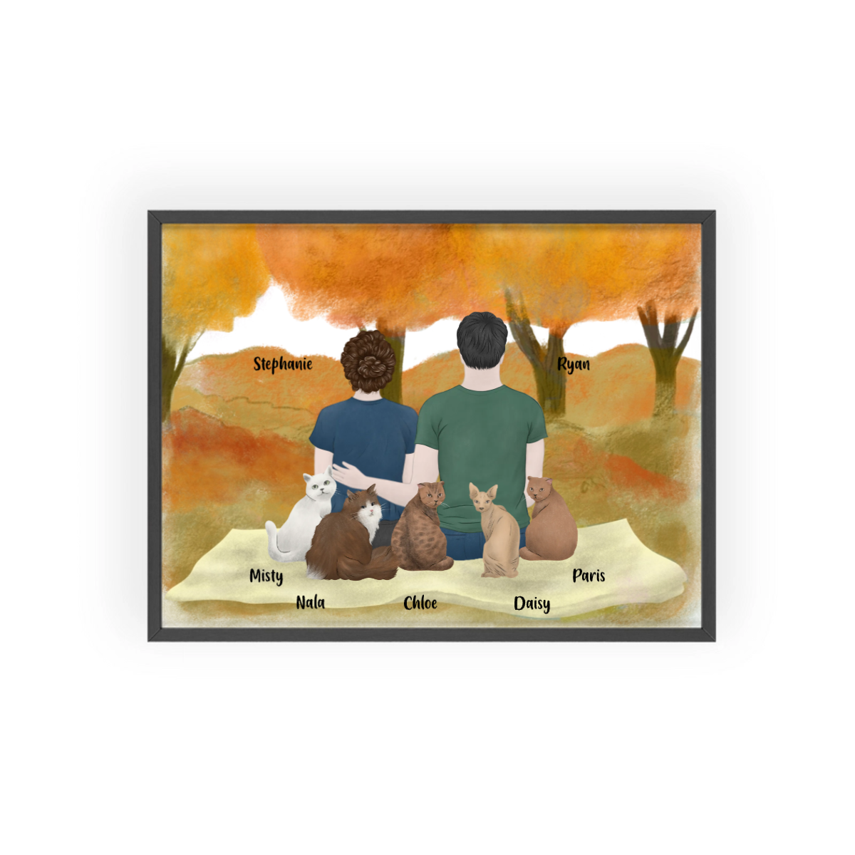 Du, ich und die Katzen Poster mit Holzrahmen