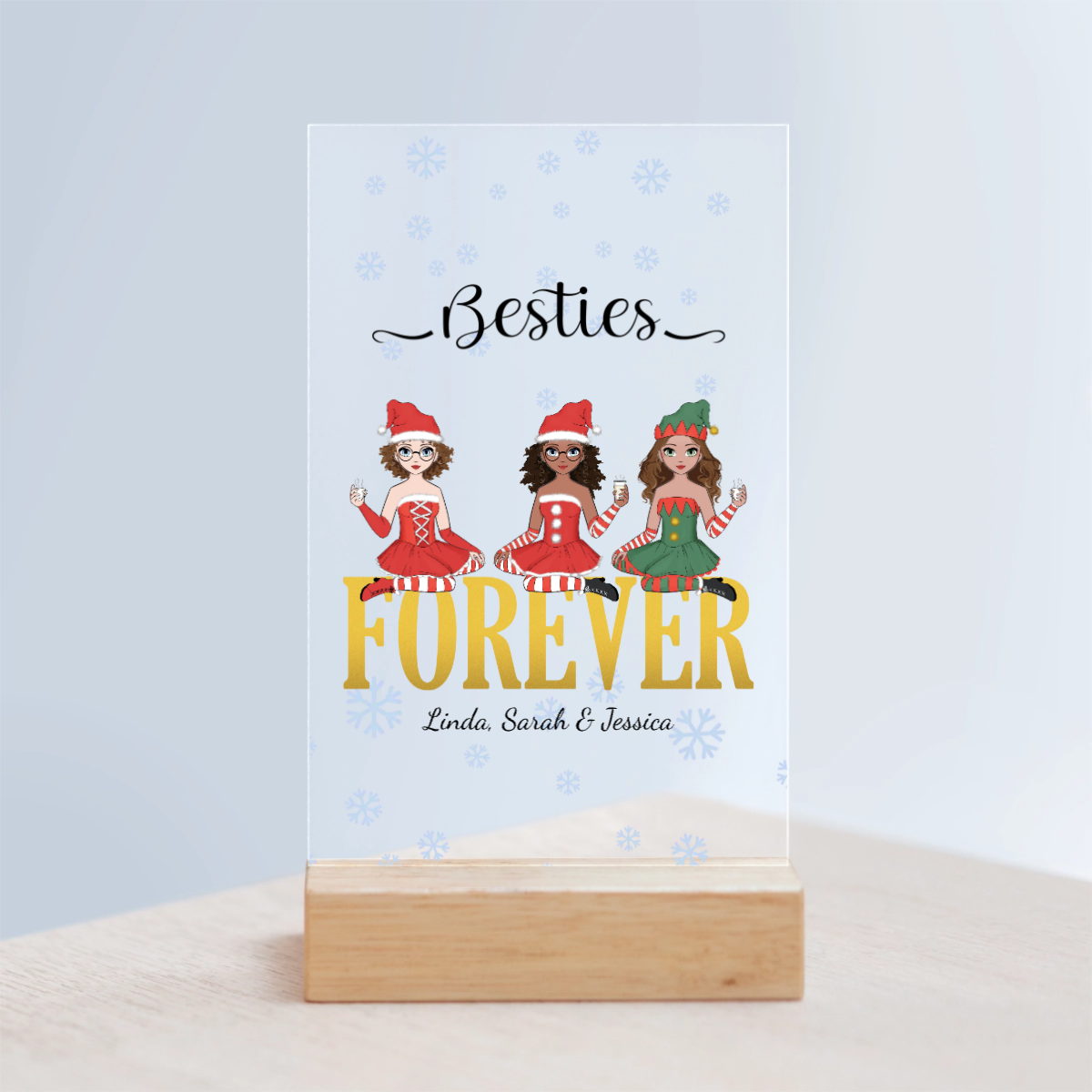 Freunde für immer Weihnacht Acrylschild mit Holzständer
