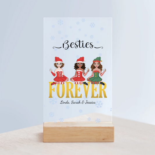 Freunde für immer Weihnacht Acrylschild mit Holzständer