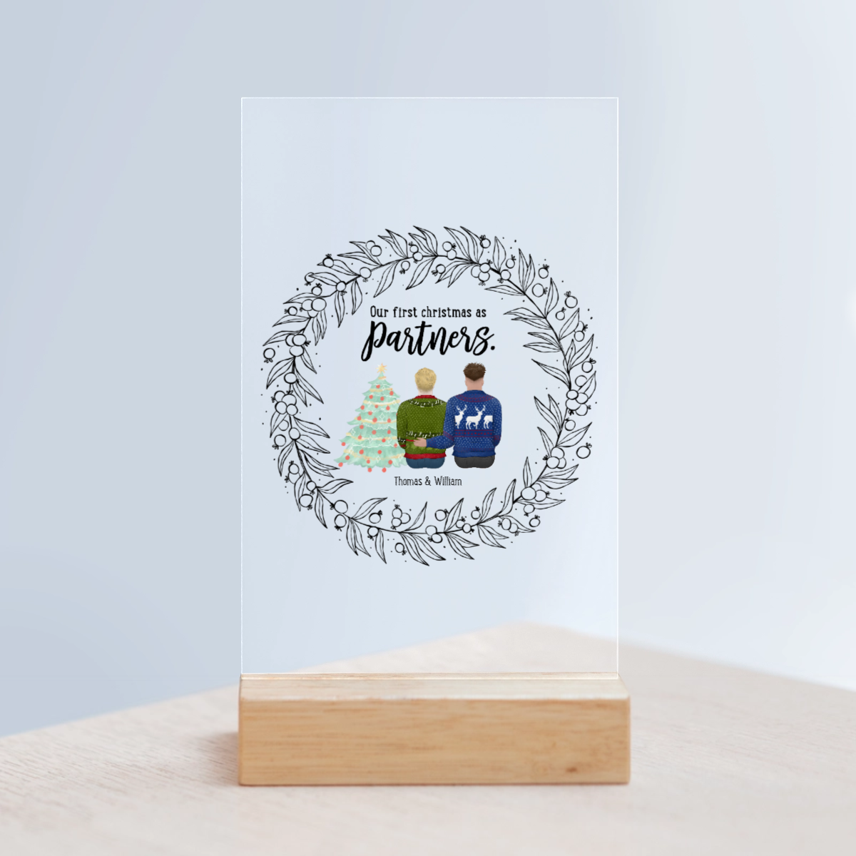 Unser erstes Weihnachten als Partner Acrylschild mit Holzständer