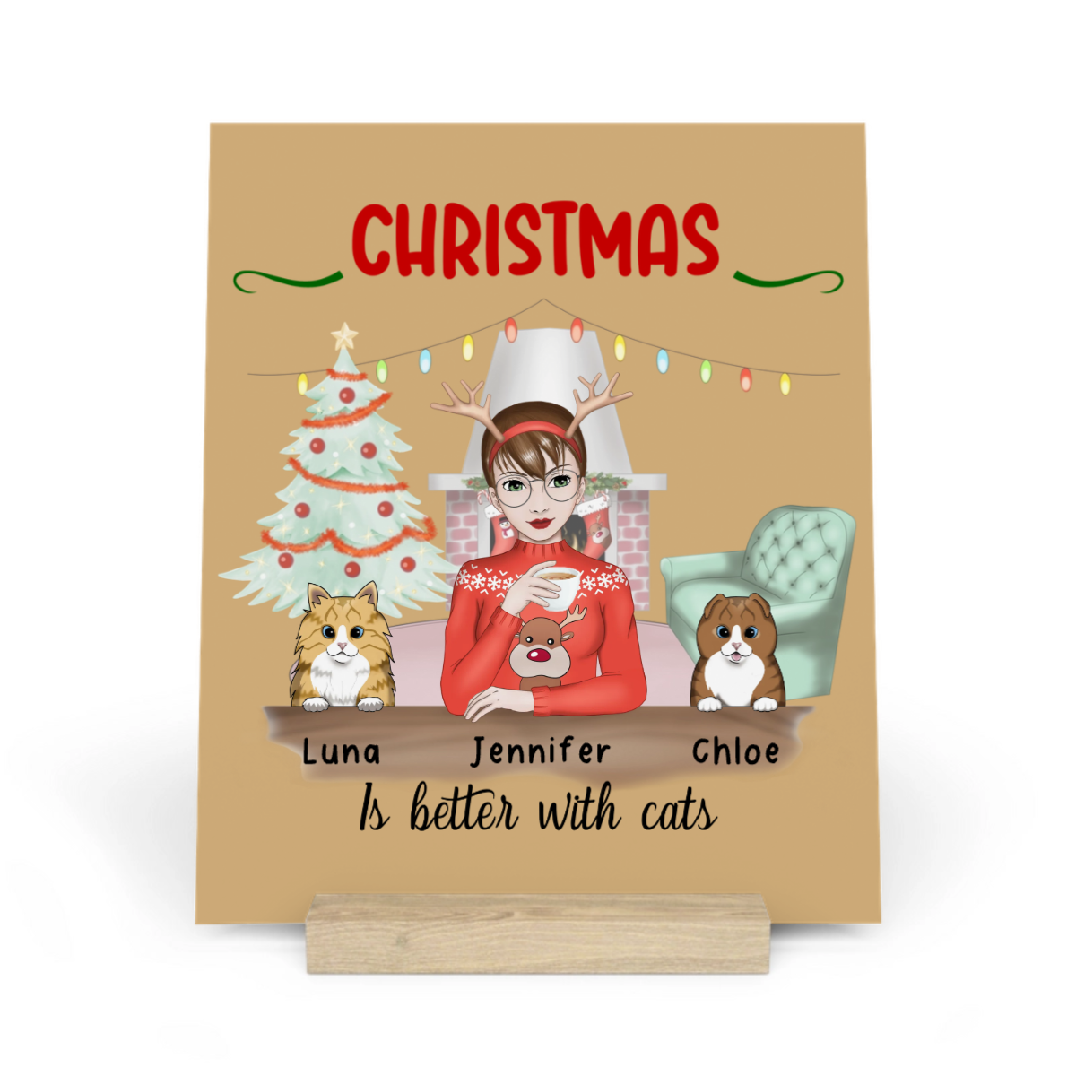 Weihnachten ist schöner mit Katzen Galerietafel mit Ständer