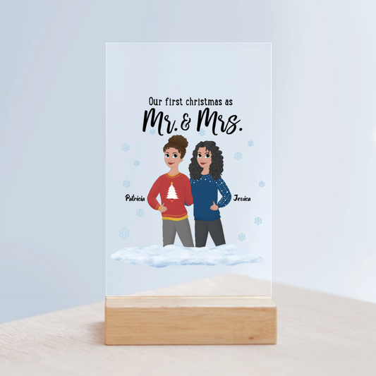 Unser erstes Weihnachten als Ms and Mrs Acrylschild mit Holzständer