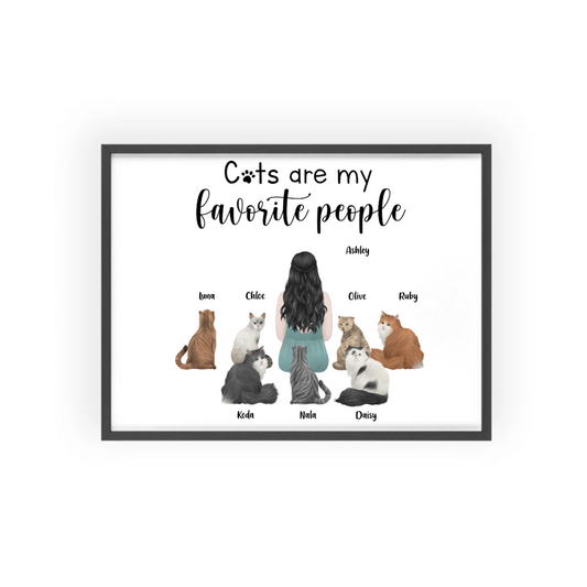 Katzen sind meine Lieblingsmenschen Poster mit Holzrahmen