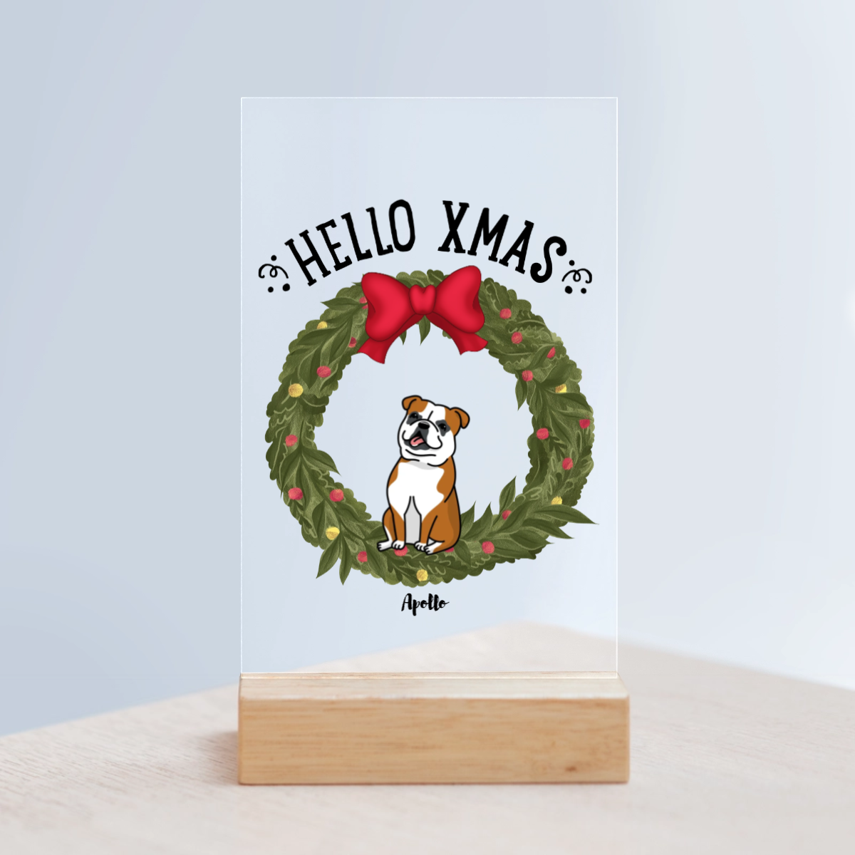 Hallo Xmas Weihnacht Acrylschild mit Holzständer