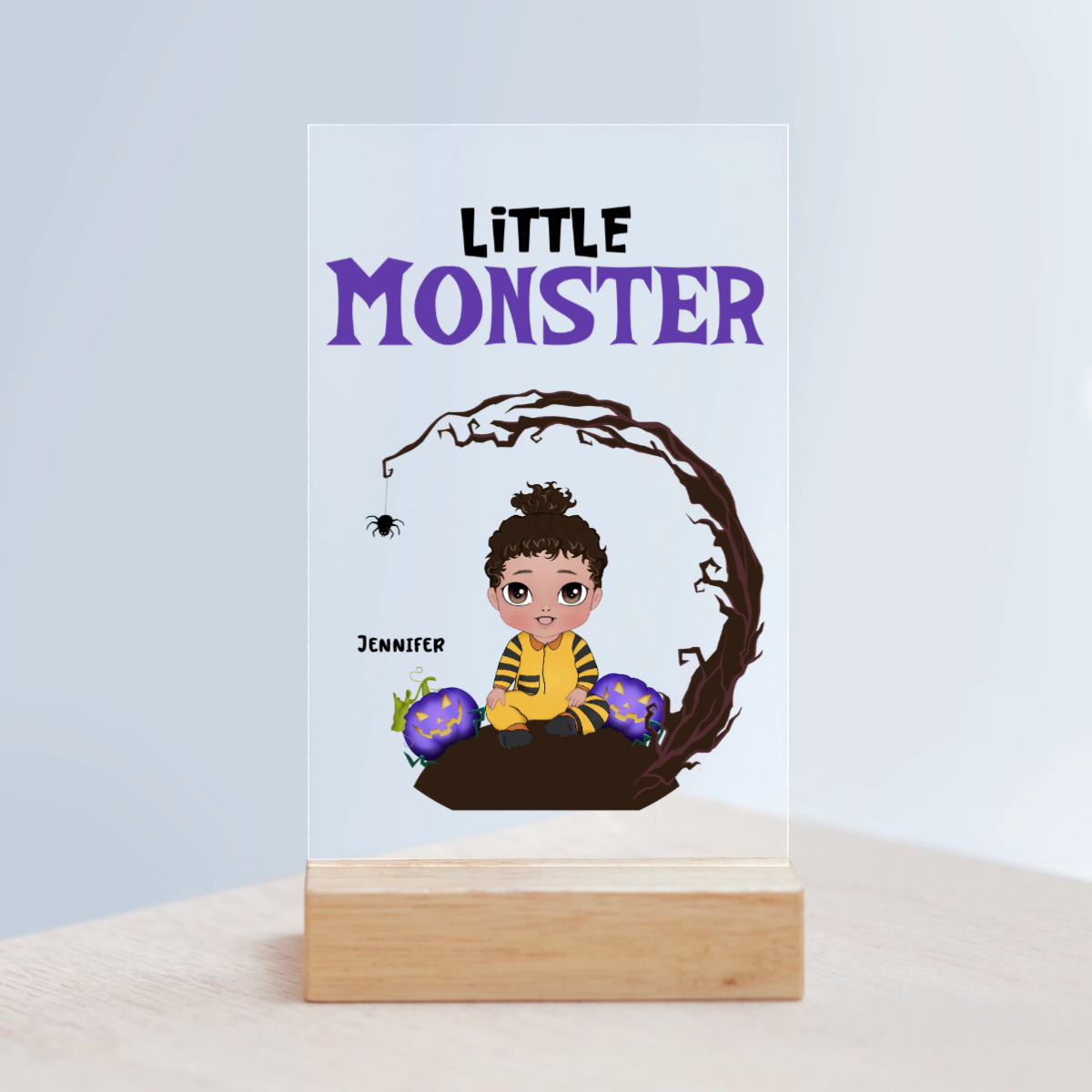Kleines Monster Halloween Acrylschild mit Holzständer
