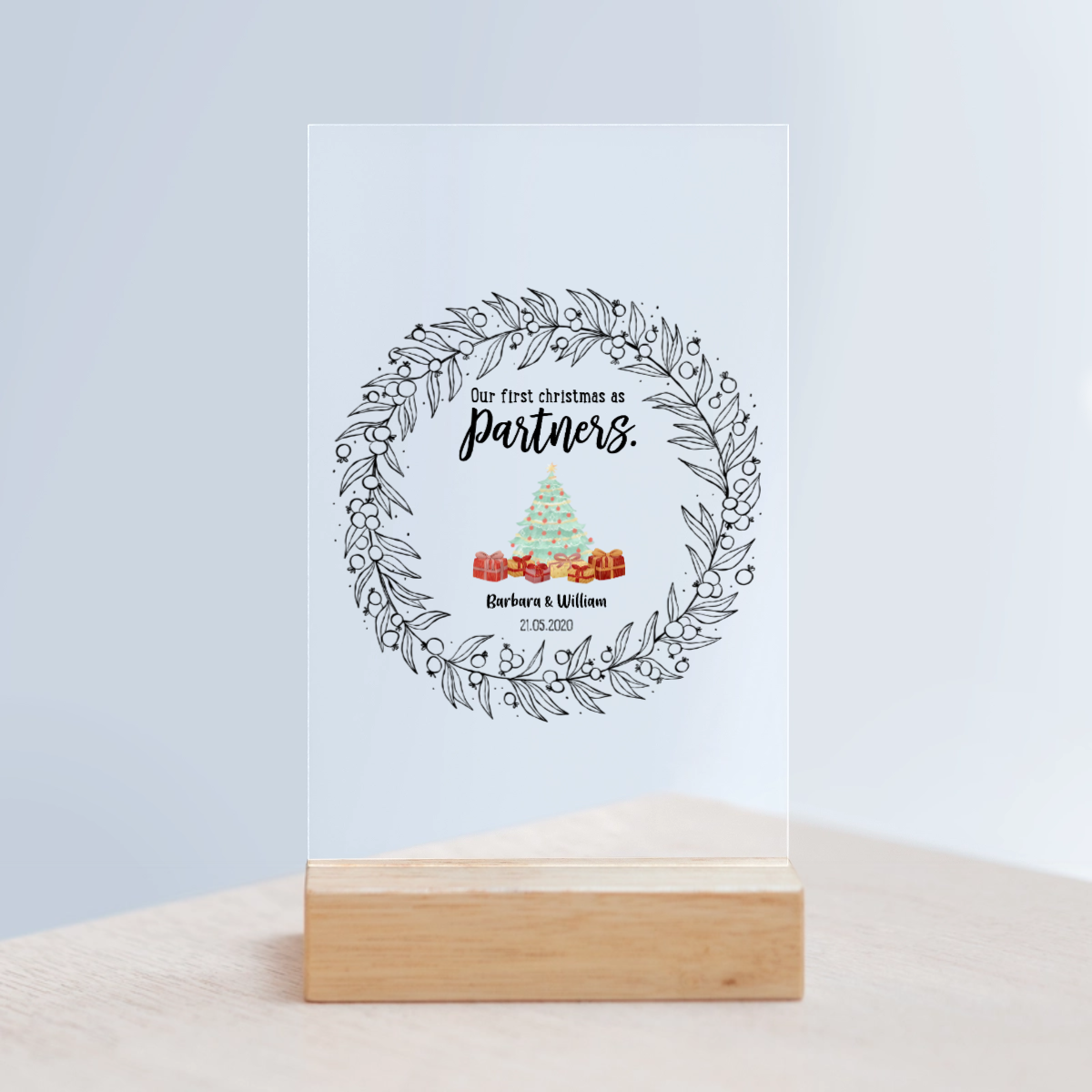 Unser erstes Weihnachten als Partner Acrylschild mit Holzständer
