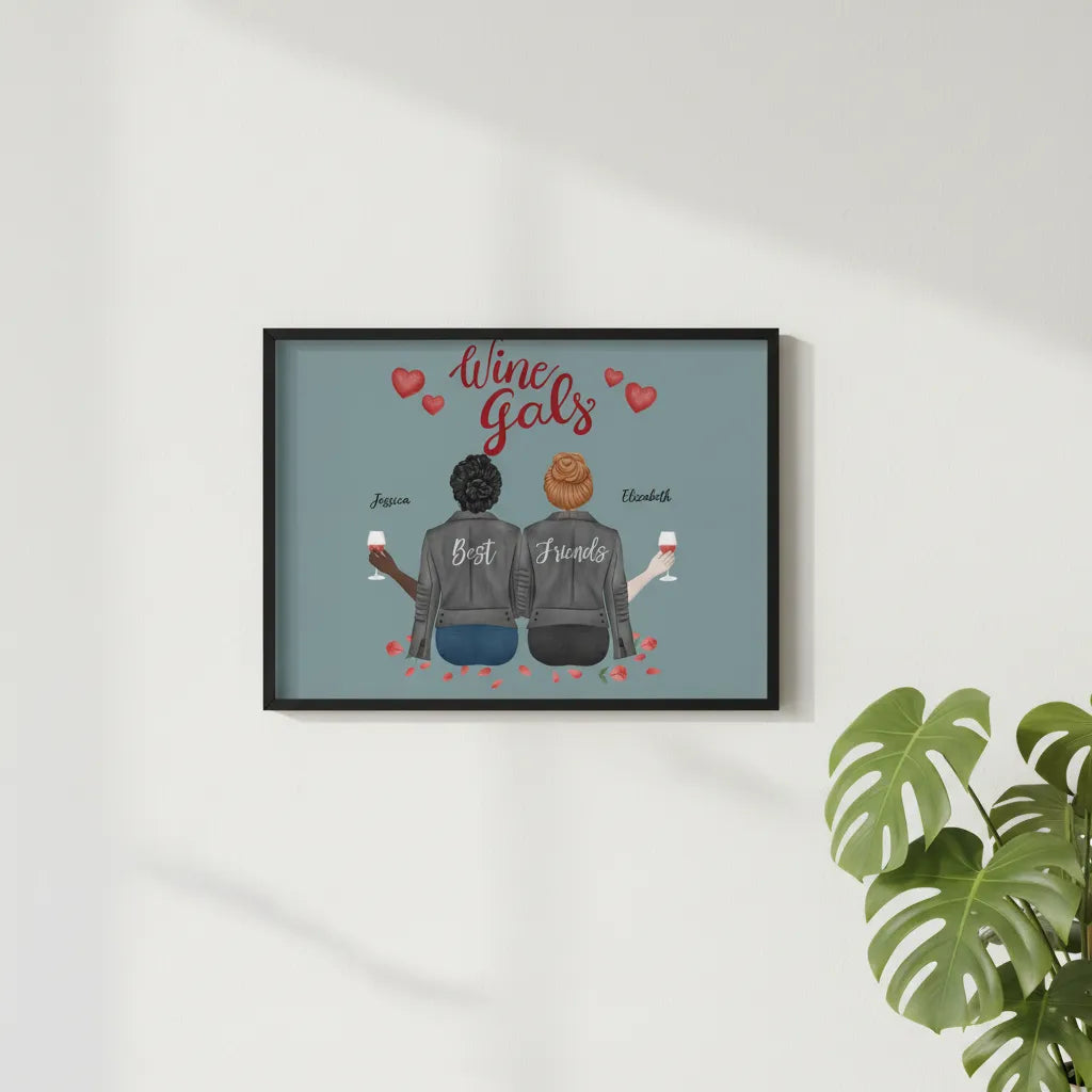 Wine Girls Poster mit Holzrahmen