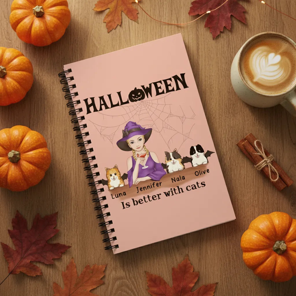 Halloween ist besser mit einem Katzen Spiralnotizbuch