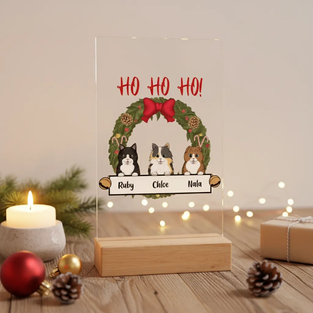 Katzen Weihnacht Acrylschild mit Holzständer