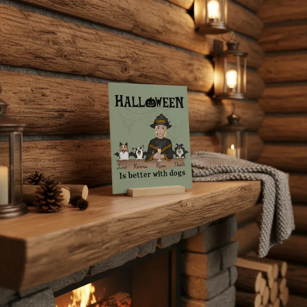 Halloween ist besser mit Hunden Galerietafel mit Ständer