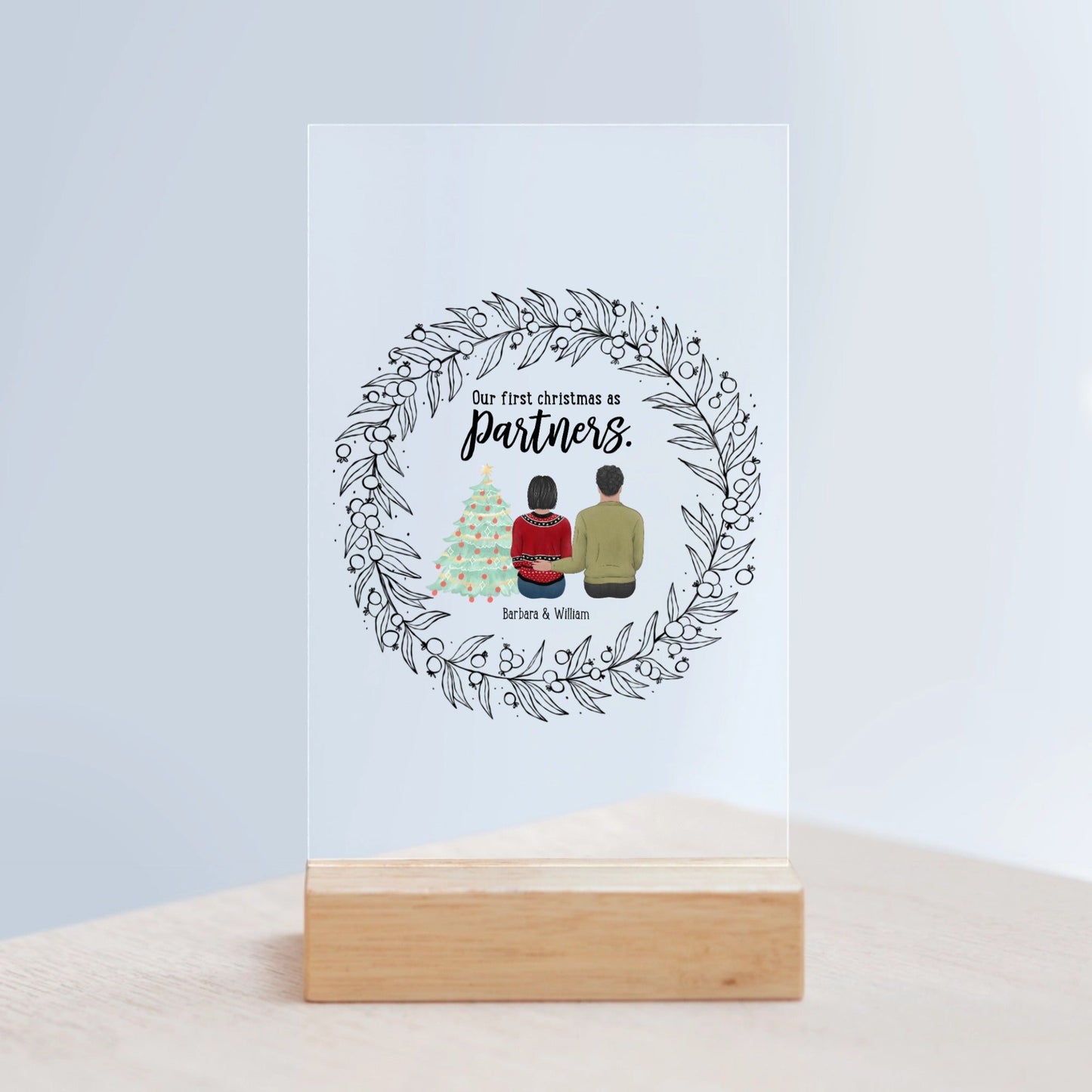 Unser erstes Weihnachten als Partner Acrylschild mit Holzständer