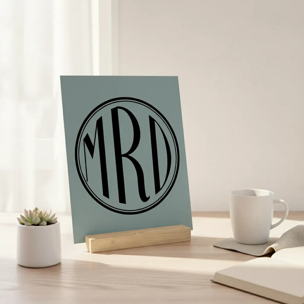 Kreisförmiges Monogramm Galerietafel mit Ständer