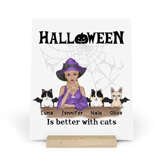 Halloween ist besser mit Katzen Galerietafel mit Ständer