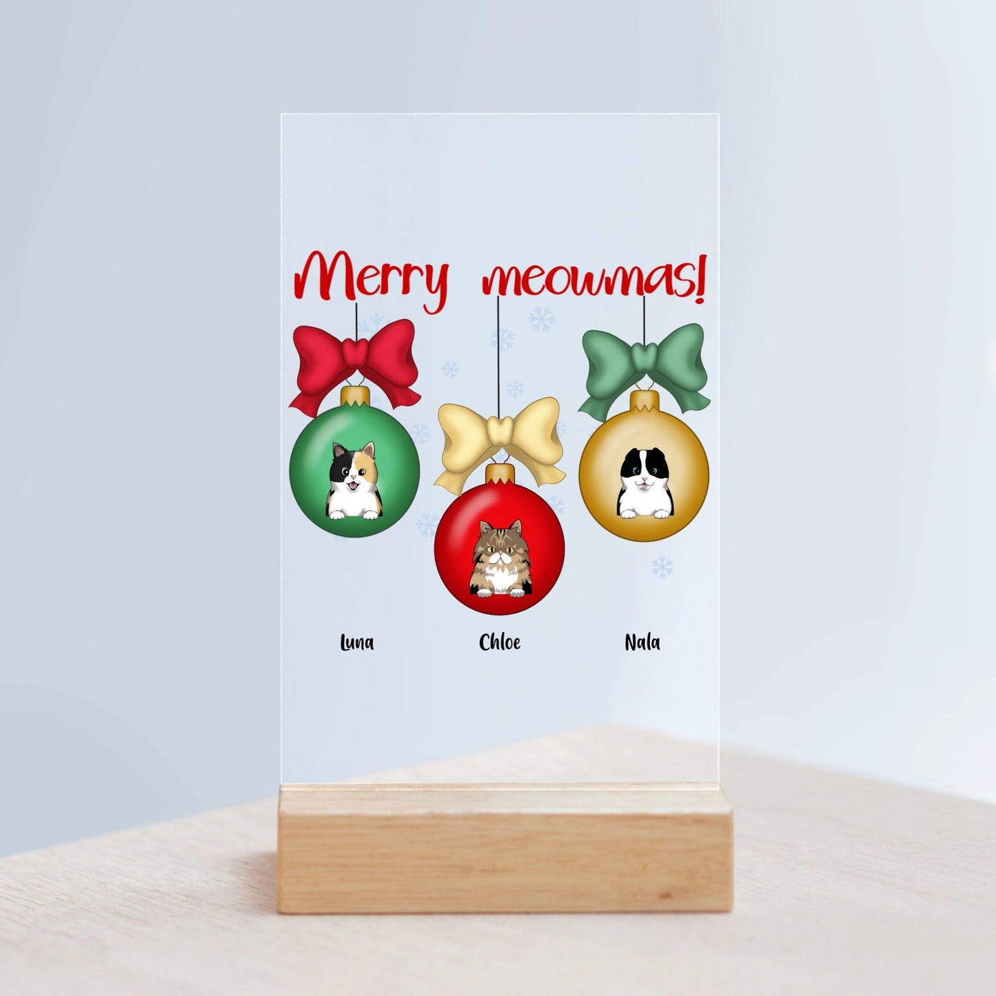 Frohe Meownachten Weihnacht Acrylschild mit Holzständer