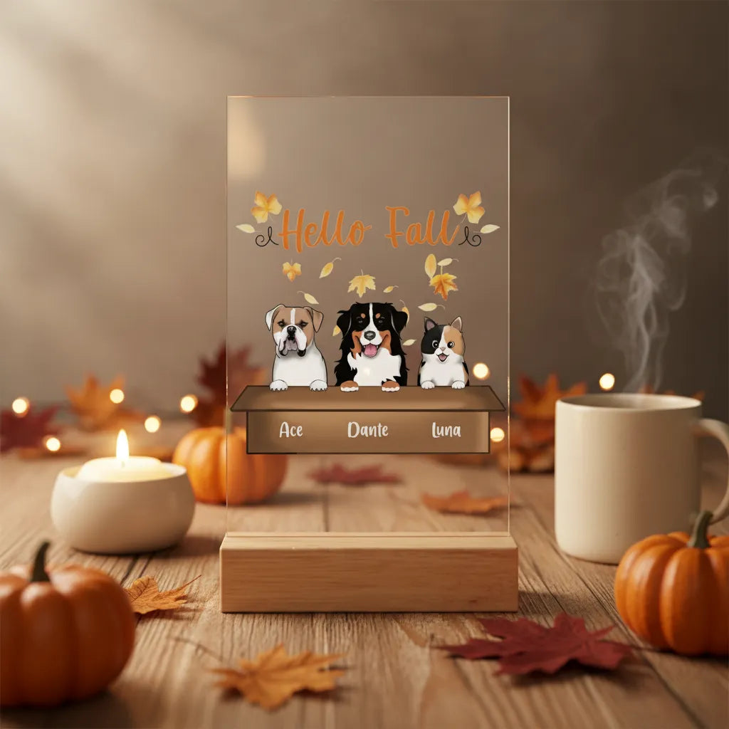 Hallo Herbst Acrylschild mit Holzständer