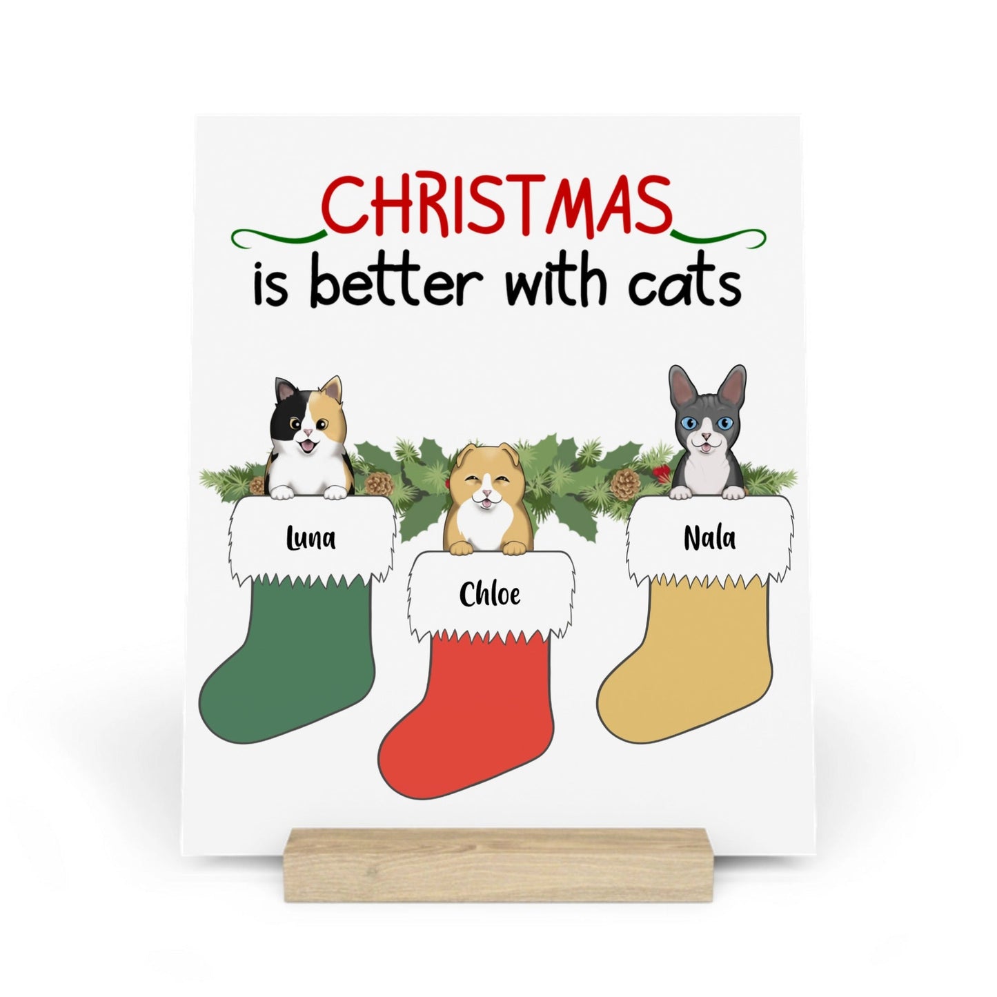 Weihnachten ist schöner mit Katzen Galerietafel mit Ständer