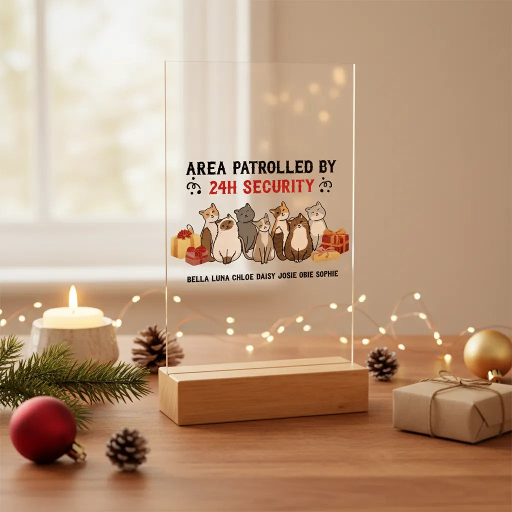 Gebiet überwacht Weihnacht Acrylschild mit Holzständer