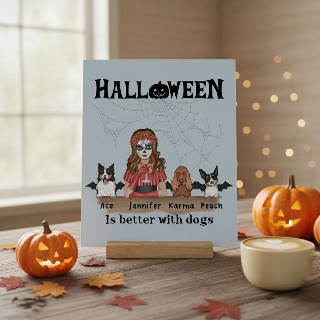 Halloween ist besser mit Hunden Galerietafel mit Ständer