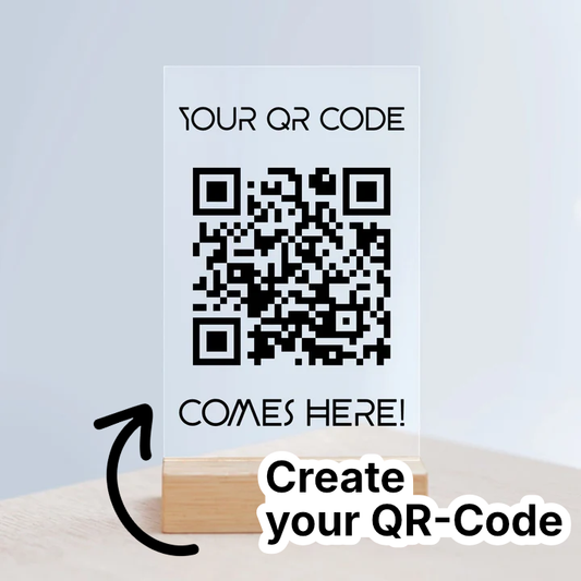 Dein QR Code Acrylschild mit Holzständer